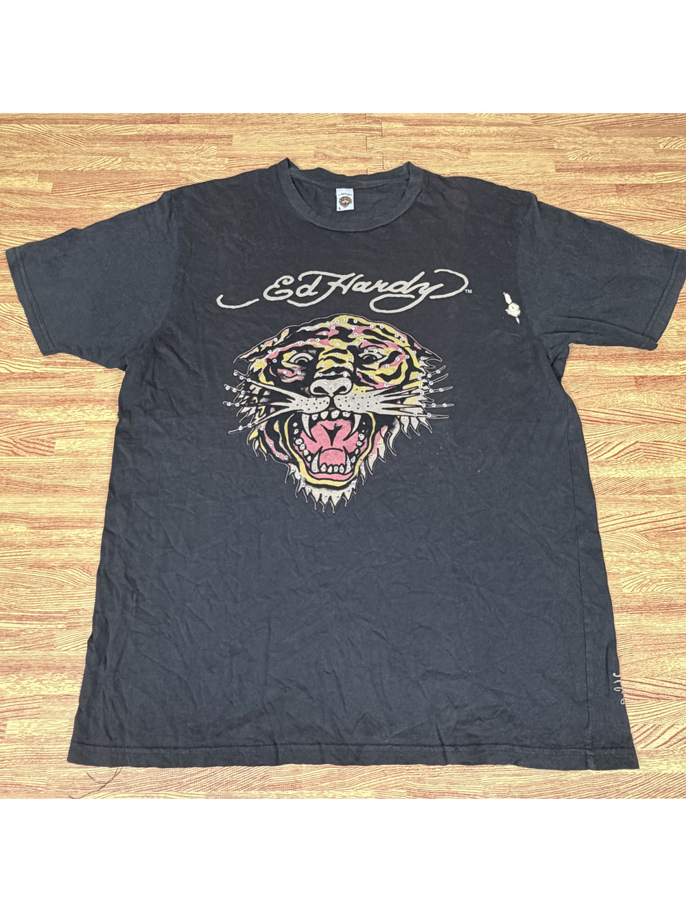 Y2K Ed Hardy Tiger Rhinestone Graphic T Shirt Black L Tattoo Streetwear